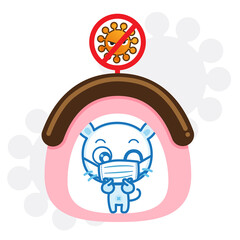 Character Cartoon wearing a mask protection and prevention during Virus and infectious outbreak, Coronavirus (COVID-19), Fight virus concept, Stay Home : Vector illustration