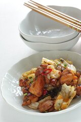 Korean food, chicken and cabbage stir fried with gochujang