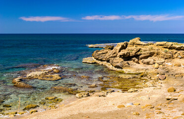 It's Landscape of the coast of Caesarea Maritima, Israel
