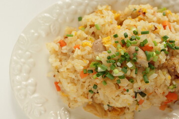 Korean food, kimchi and chicken fried rice