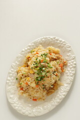 Korean food, kimchi and chicken fried rice