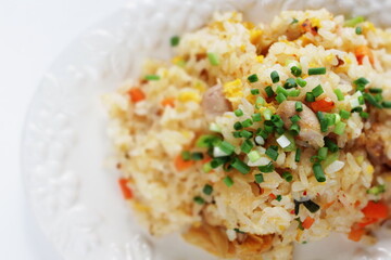 Korean food, kimchi and chicken fried rice