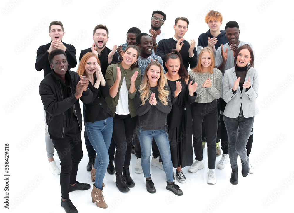 Wall mural group of happy young people standing together.