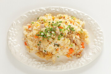 Korean food, kimchi and chicken fried rice