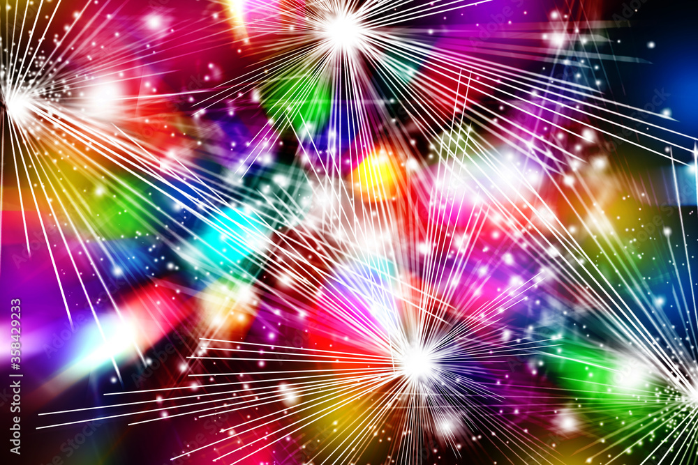 Wall mural blurred view of abstract bright colorful background with sparks and bokeh effect