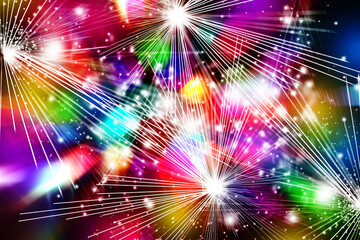 Blurred view of abstract bright colorful background with sparks and bokeh effect
