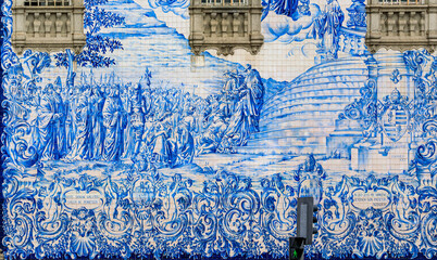 Igreja do Carmo Church of Carmelites with tiled side facade decorated with Portuguese azulejo tiles in Porto, Portugal - obrazy, fototapety, plakaty
