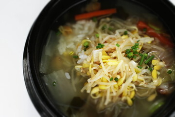 Korean food, rice in soy bean sprout soup for healthy meal