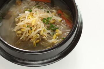 Korean food, rice in soy bean sprout soup for healthy meal