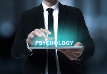 Psychologist working with modern tablet, closeup