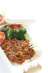 Japanese food, keema curry and rice in bento for lunch
