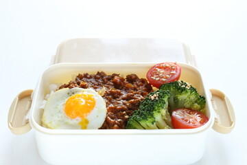 Japanese food, keema curry and rice in bento for lunch