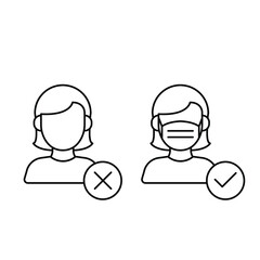Woman without and wearing mask icon for coronavirus Precautions. Face mask must be worn. No Entry Without Wear your Face Mask. Notice Safety sign. Vector illustration Design on white background. EPS10