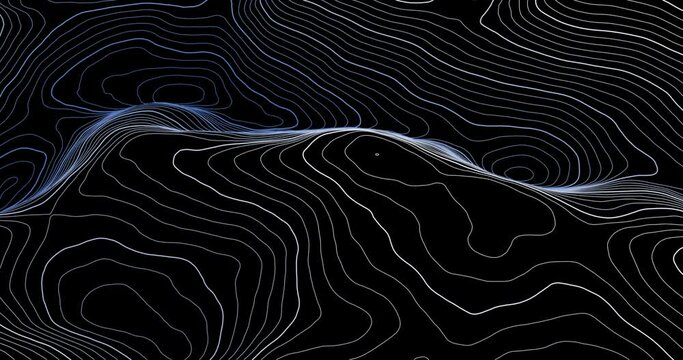 Looping topographic visualization of valley: monochromatic tinted contour line display.