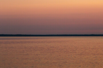 Russia, Karelia. White nights. Dawn on Lake Muezero.