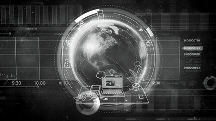 Overlay infographics with the globe in the center.