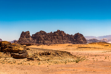 It's Nature and rocks of Wadi Rum (Valley of the Moon), Jordan. UNESCO World Heritage