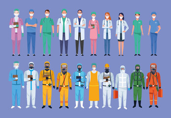 group of medical staff healthcare workers characters