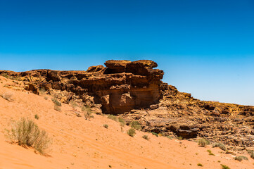 It's Nature and rocks of Wadi Rum (Valley of the Moon), Jordan. UNESCO World Heritage