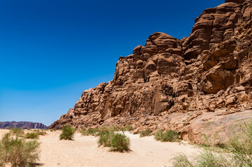 Fototapeta na wymiar It's Beautiful landscape of the Mountains of the Wadi Rum, The Valley of the Moon, southern Jordan.