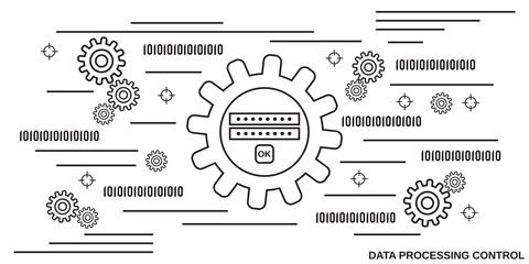 Data processing control thin line art style vector concept illustration