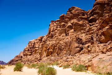 Fototapeta premium It's Beautiful landscape of the Mountains of the Wadi Rum, The Valley of the Moon, southern Jordan.