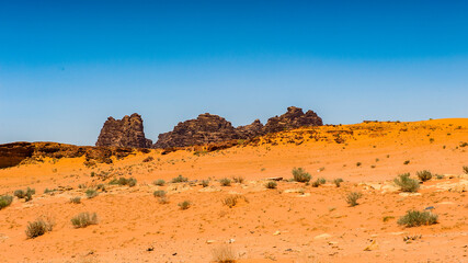 It's Landscape of the desert of Wadi Rum, The Valley of the Moon, southern Jordan.