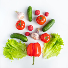 Fresh vegetables on a white background. Vegan eco food. Place for text.