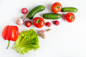 Fresh vegetables on a white background. Vegan eco food. Place for text.