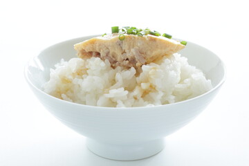 Chinese food, steamed mince  egg and rice  with soy sauce 