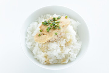 Chinese food, steamed mince  egg and rice  with soy sauce 