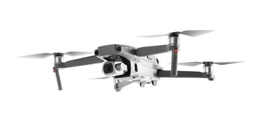 Modern drone with camera isolated on white