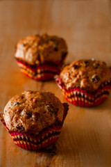 Muffins on a wooden cutting board. Traditional pastries for the holiday.