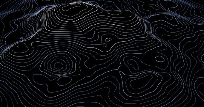 Looping topographic visualization of mountain: monochromatic tinted contour line display.