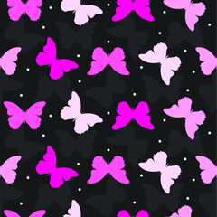 Fototapeta na wymiar seamless pattern pink butterfly with dark background
