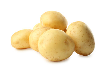 Fresh raw organic potatoes on white background