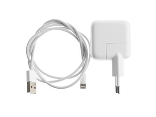 USB charger isolated on white, top view. Modern technology