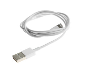 USB charge cable isolated on white. Modern technology
