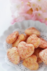 Japanese food, heart shaped rice cracker on dish for wagashi