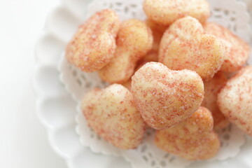Japanese food, heart shaped rice cracker on dish for wagashi