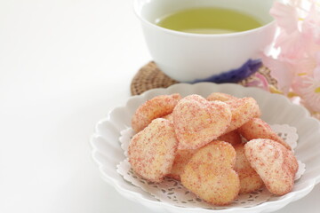 Japanese food, heart shaped rice cracker on dish for wagashi