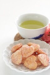 Japanese food, heart shaped rice cracker on dish for wagashi