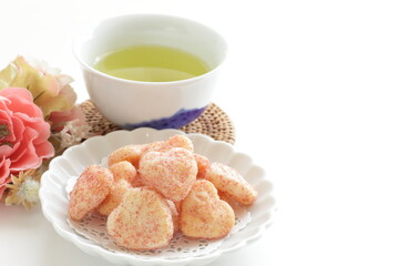 Japanese food, heart shaped rice cracker on dish for wagashi