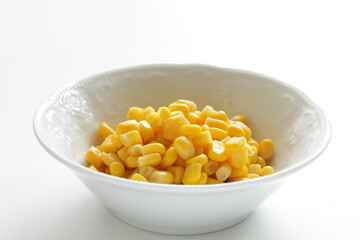 Prepared sweet corn in bowl with copy space