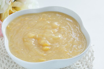 Chinese food ingredient, sweet corn paste in bowl 