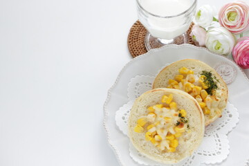 Sweet corn and cheese toasted English muffin sandwich