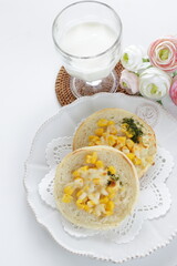 Sweet corn and cheese toasted English muffin sandwich