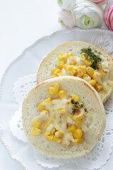 Sweet corn and cheese toasted English muffin sandwich