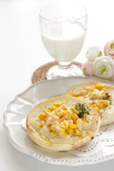 Sweet corn and cheese toasted English muffin sandwich