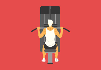 young man doing lat pull down machine